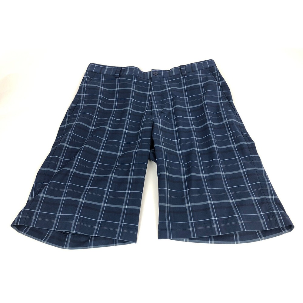 Nike Golf Men's Chino Golf Shorts 34 Plaid Blue FIT DRY Stretch